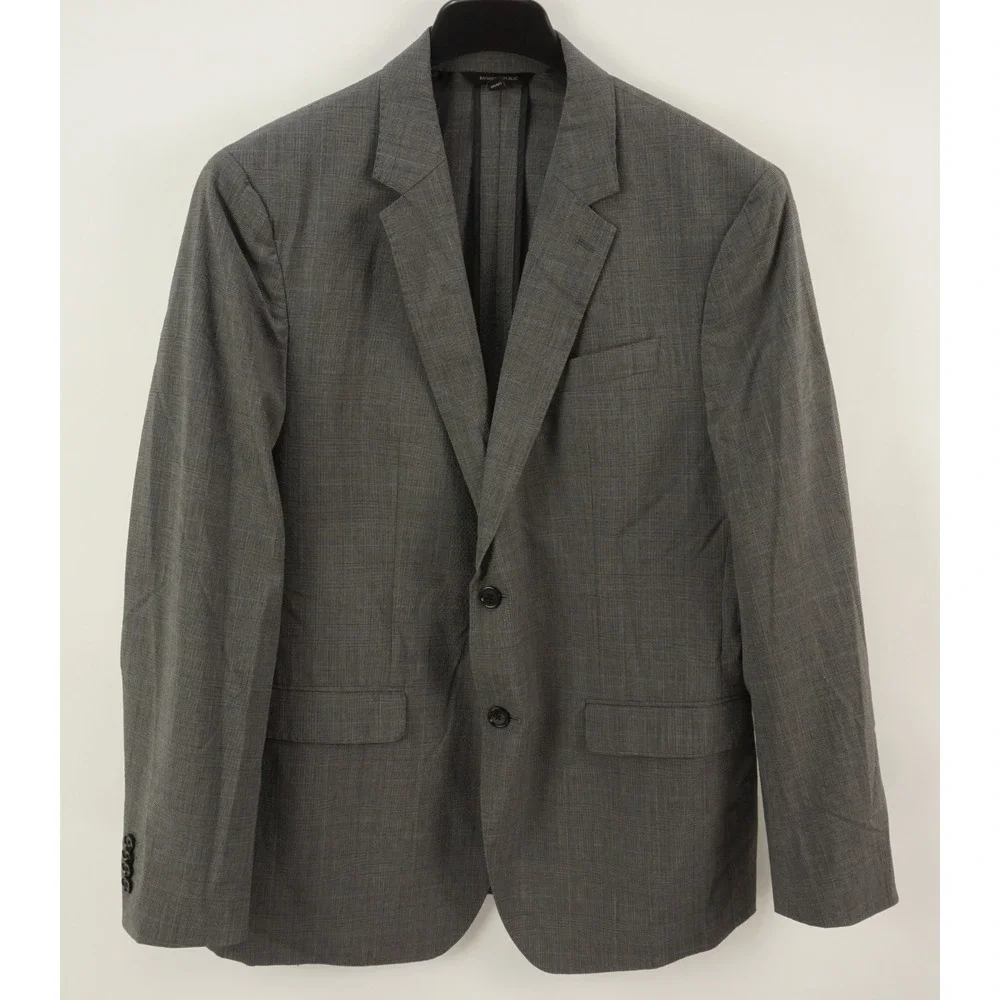 Banana Republic Smart-Weight Performance‎ Wool Seersucker Men's 44R Gray Plaid